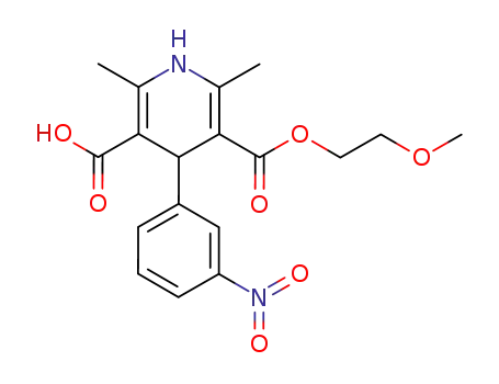 Molecular Structure of 74936-76-8 (3,5-Pyridinedicarboxylicacid, 1,4-dihydro-2,6-dimethyl-4-(3-nitrophenyl)-, 3-(2-methoxyethyl) ester)