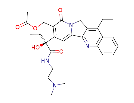 Molecular Structure of 148550-34-9 (Acetic acid 7-[(S)-1-(2-dimethylamino-ethylcarbamoyl)-1-hydroxy-propyl]-12-ethyl-9-oxo-9,11-dihydro-indolizino[1,2-b]quinolin-8-ylmethyl ester)