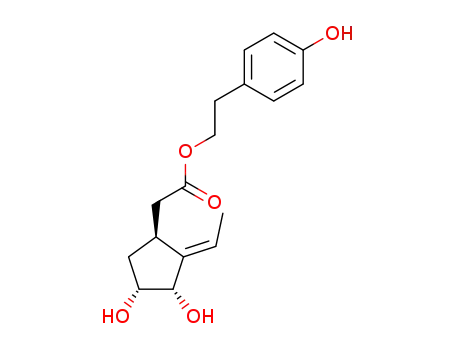 Molecular Structure of 944340-53-8 ([(1S,3S,4R)-2-Eth-(E)-ylidene-3,4-dihydroxy-cyclopentyl]-acetic acid 2-(4-hydroxy-phenyl)-ethyl ester)