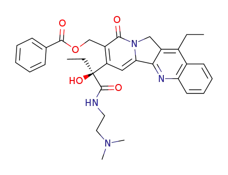 Molecular Structure of 120730-50-9 (Benzoic acid 7-[(S)-1-(2-dimethylamino-ethylcarbamoyl)-1-hydroxy-propyl]-12-ethyl-9-oxo-9,11-dihydro-indolizino[1,2-b]quinolin-8-ylmethyl ester)