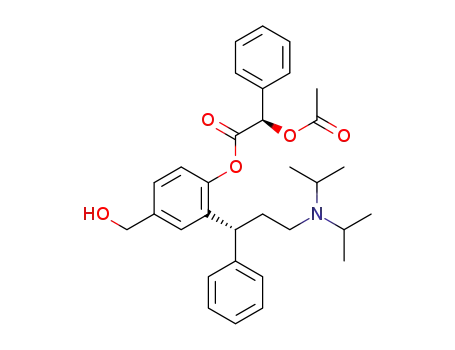 Molecular Structure of 1333234-72-2 ((R)-2-[3-(diisopropylamino)-1-phenylpropyl]-4-(hydroxymethyl)phenol (R)-2-acetoxy(phenyl)acetate)