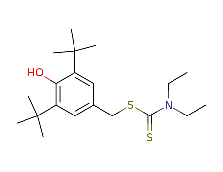 Molecular Structure of 17258-83-2 (Carbamodithioic acid, diethyl-,
[3,5-bis(1,1-dimethylethyl)-4-hydroxyphenyl]methyl ester)