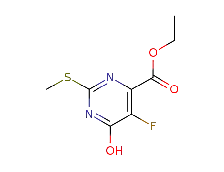 Molecular Structure of 717-48-6 (ethyl 2-(methylmercapto)-4-hydroxy-5-fluoro-6-pyrimidinecarboxylate)
