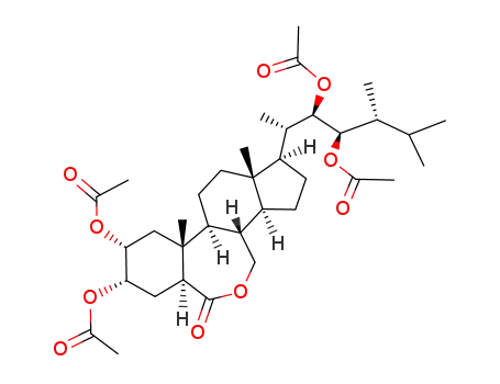 Molecular Structure of 108942-14-9 ((22R,23R,24R)-2α,3α,22,23-tetrahydroxy-B-homo-7-oxa-5α-ergostan-6-one tetraacetate)