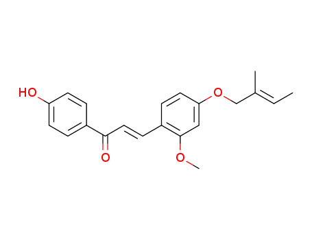 Molecular Structure of 1308719-08-5 ((E)-3-[2-methoxy-4-(2-methylbut-2-enyloxy)phenyl]-1-(4-hydroxyphenyl)prop-2-en-1-one)