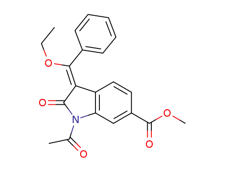 Molecular Structure of 1027407-75-5 ((Z)-1-acetyl-3-(ethoxy-phenyl-methylene)-2-oxo-2,3-dihydro-1H-indole-6-carboxylic acid methyl ester)