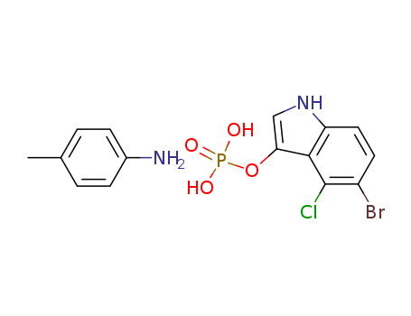 6578-06-9,5-Bromo-4-chloro-3-indolyl phosphate p-toluidine salt,5-BROMO-4-CHLORO-3-INDOYL PHOSPHATE, P-TOLUIDINE SALT;5-BROMO-4-CHLORO-3-INDOXYL PHOSPHATE, P-TOLUIDINE SALT;5-BROMO-4-CHLORO-1H-INDOL-3-YL PHOSPHATE P-TOLUIDINE;5-BROMO-4-CHLORO-3-INDOLYL PHOSPHATE P-TOLUIDINE;5-BROMO-4-CHLORO-3-INDOLYL PHOSPHATE P-TOLUIDINE SALT;5-BROMO-4-CHLORO-3-INDOLYL-PHOSPHATE 4-TOLUIDINE SALT;5-BROMO-4-CHLORO-3-INDOLYL PHOSPHATE, COMPOUNDED WITH 4-METHYLBENZENAMINE;5-BROMO-4-CHLORO-3-INDOLYPHOSPHATE P-TOLUIDINE SALT