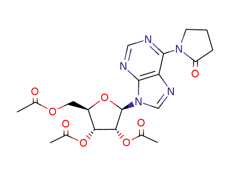Molecular Structure of 80585-36-0 (Acetic acid (2R,3R,4R,5R)-4-acetoxy-5-acetoxymethyl-2-[6-(2-oxo-pyrrolidin-1-yl)-purin-9-yl]-tetrahydro-furan-3-yl ester)