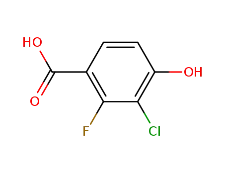 Molecular Structure of 860296-15-7 (3-chloro-2-fluoro-4-hydroxybenzoic acid)