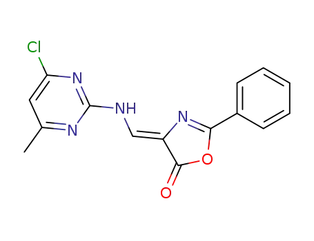 Molecular Structure of 124594-30-5 (2-phenyl-4-(4-chloro-6-methyl-2-pyrimidinylamino)methylene-5(4H)-oxazolone)