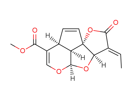 Molecular Structure of 31298-76-7 (methyl (3Z,3aR,4aS,7aR,9aR,9bR)-3-ethylidene-2-oxo-3,3a,7a,9b-tetrahydro-2H,4aH-1,4,5-trioxadicyclopenta[a,hi]indene-7-carboxylate)