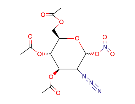 Molecular Structure of 668481-16-1 (Acetic acid (2R,3S,4R)-4-acetoxy-2-acetoxymethyl-5-azido-6-nitrooxy-tetrahydro-pyran-3-yl ester)