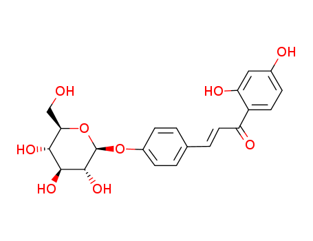 5041-81-6,Isoliquiritin,2-Propen-1-one, 1-(2,4-dihydroxyphenyl)-3-[4-(.beta.-D-glucopyranosyloxy)phenyl]-, (2E)-;Isoliquiritoside;2-Propen-1-one, 1-(2,4-dihydroxyphenyl)-3-(4-(beta-D-glucopyranosyloxy)phenyl)-, (2E)-;(E)-1-(2,4-dihydroxyphenyl)-3-[4-[(2S,3R,4S,5R,6R)-3,4,5-trihydroxy-6-(hydroxymethyl)oxan-2-yl]oxyphenyl]prop-2-en-1-one;4-[(1E)-3-(2,4-dihydroxyphenyl)-3-oxoprop-1-en-1-yl]phenyl β-D-glucopyranoside;(E)-1-(2,4-dihydroxyphenyl)-3-[4-[(2S,3R,4S,5S,6R)-3,4,5-trihydroxy-6-(hydroxymethyl)oxan-2-yl]oxyphenyl]prop-2-en-1-one;