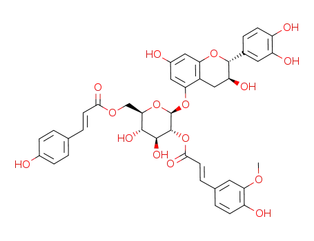 Molecular Structure of 103215-60-7 ((+)-catechin 5-O-β-D-(2''-O-feruloyl-6''-O-p-coumaroyl)-glucopyranoside)