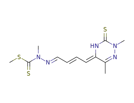 Molecular Structure of 74752-59-3 (methyl (E,Z,E)-<4-(3,4-dihydro-2,6-dimethyl-3-thioxo-1,2,4-triazin-5(2H)-ylidene)-2-butenylidene>methylhydrazinecarbodithioate)