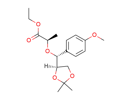 Molecular Structure of 271244-06-5 ((R)-2-[(R)-((R)-2,2-Dimethyl-[1,3]dioxolan-4-yl)-(4-methoxy-phenyl)-methoxy]-propionic acid ethyl ester)