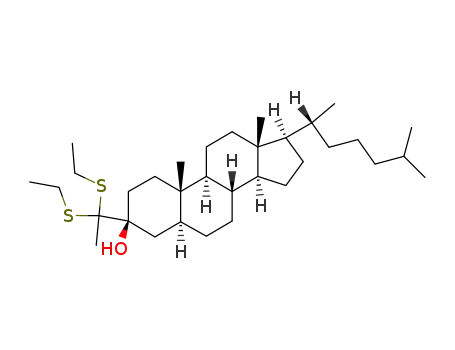 Molecular Structure of 130474-22-5 ((3S,5S,8R,9S,10S,13R,14S,17R)-3-(1,1-Bis-ethylsulfanyl-ethyl)-17-((R)-1,5-dimethyl-hexyl)-10,13-dimethyl-hexadecahydro-cyclopenta[a]phenanthren-3-ol)