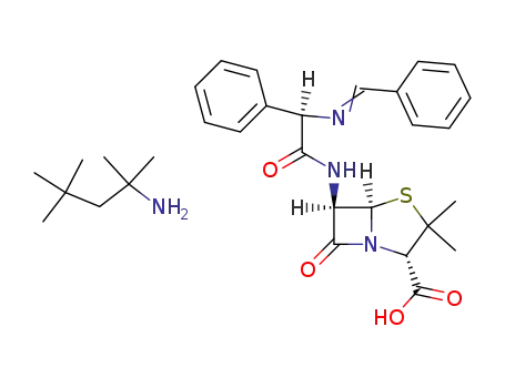 Molecular Structure of 53129-37-6 (6β-((<i>R</i>)-2-benzylideneamino-2-phenyl-acetylamino)-penicillanic acid; 1,1,3,3-tetramethyl-butylamine salt)