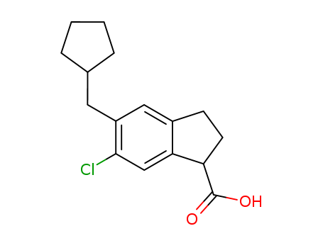 68266-57-9,6-chloro-5-(cyclopentylmethyl)-2,3-dihydro-1H-indene-1-carboxylic acid,6-chloro-5-cyclopentylmethyl-1-indanecarboxylic acid;6-Chlor-5-cyclopentylmethylindan-1-carbonsaeure;6-chloro-5-cyclopentylmethylindan-1-carboxylic acid;EINECS 269-528-9;