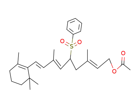 Molecular Structure of 50465-60-6 (9-(2,6,6-Trimethyl-cyclohex-1-enyl)-5-phenyl-sulphonyl-3,7-dimethyl-1-acetoxy-nona-2,6,8-triene)