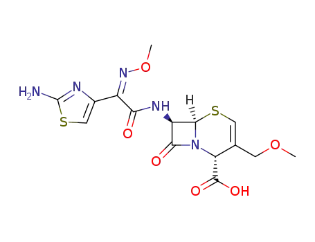 Molecular Structure of 126747-46-4 ((2R,6R,7R)-7-{2-(2-Amino-thiazol-4-yl)-2-[(Z)-methoxyimino]-acetylamino}-3-methoxymethyl-8-oxo-5-thia-1-aza-bicyclo[4.2.0]oct-3-ene-2-carboxylic acid)
