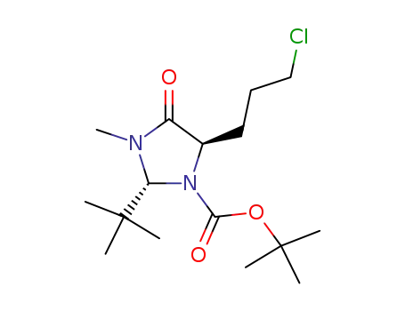 Molecular Structure of 119838-25-4 ((2R,5R)-2-t-butyl-1-t-butyloxycarbonyl-5-(3-chloropropyl)-3-methyl-4-imidazolidinone)