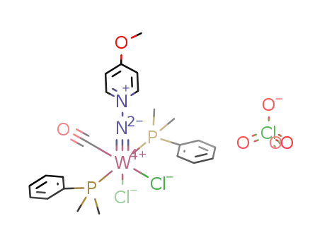 Molecular Structure of 225245-55-6 (cis,trans-[WCl<sub>2</sub>(NNC<sub>5</sub>H<sub>4</sub>OMe-4)(CO)(PMe<sub>2</sub>Ph)2][ClO<sub>4</sub>])
