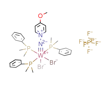 Molecular Structure of 225245-35-2 (cis,mer-[WBr<sub>2</sub>(NNC<sub>5</sub>H<sub>4</sub>OMe-4)(PMe<sub>2</sub>Ph)3][PF<sub>6</sub>])
