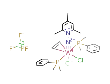 Molecular Structure of 180893-21-4 (cis,trans-[WCl<sub>2</sub>(NNC<sub>5</sub>H<sub>2</sub>Me<sub>3</sub>-2,4,6)(C<sub>2</sub>H<sub>4</sub>)(PMe<sub>2</sub>Ph)2][BF<sub>4</sub>])