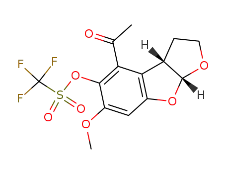 Molecular Structure of 865812-00-6 ((-)-cis-5-trifluoromethanesulfonyloxy-2,3,3aS,8aR-tetrahydro-4-acetyl-6-methoxy[2,3-d]-benzo[b]furan)