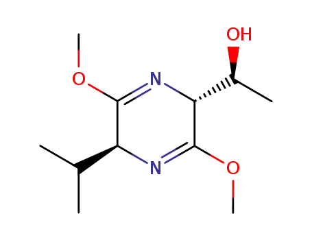 Molecular Structure of 87378-29-8 ((3R,6S,1'S)-3-(1-Hydroxyethyl)-6-isopropyl-2,5-dimethoxy-3,6-dihydropyrazine)