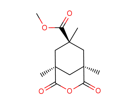 Molecular Structure of 108694-84-4 ((1R,5S,7R)-1,5,7-Trimethyl-2,4-dioxo-3-oxa-bicyclo[3.3.1]nonane-7-carboxylic acid methyl ester)