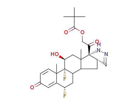 Molecular Structure of 72149-79-2 (Pregna-1,4-dieno[17,16-c]pyrazole-3,20-dione,21-(2,2-dimethyl-1-oxopropoxy)-6,9-difluoro-2',16-dihydro-11-hydroxy-, (6a,11b,16b)- (9CI))