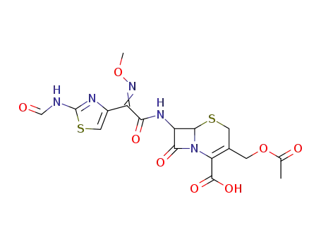 Molecular Structure of 66403-32-5 ([6R-[6alpha,7beta(Z)]]-3-(acetoxymethyl)-7-[[2-(formylamino)thiazol-4-yl](methoxyimino)acetamido]-8-oxo-5-thia-1-azabicyclo[4.2.0]oct-2-ene-2-carboxylic acid)