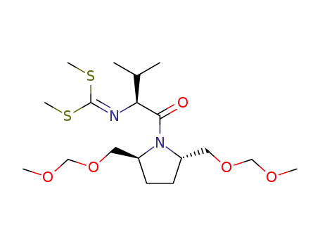 Molecular Structure of 108437-93-0 ((2S,5S)-N-<(S)-N-bis(methylthio)methylenevalyl>-2,5-bis(methoxymethoxymethyl)pyrrolidine)