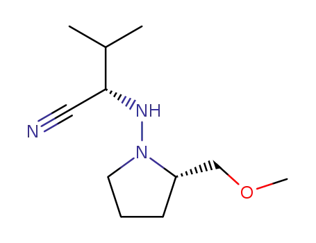 Molecular Structure of 631921-55-6 (Butanenitrile,
2-[[(2S)-2-(methoxymethyl)-1-pyrrolidinyl]amino]-3-methyl-, (2S)-)