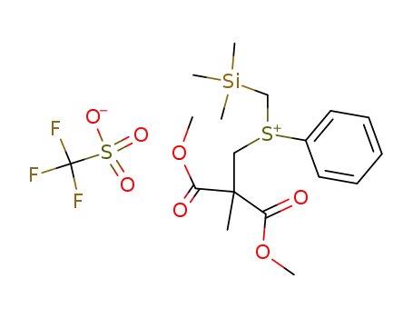 Molecular Structure of 139373-36-7 (Trifluoro-methanesulfonate(2,2-bis-methoxycarbonyl-propyl)-phenyl-trimethylsilanylmethyl-sulfonium;)