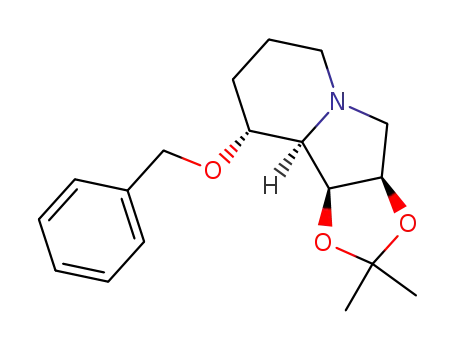 Molecular Structure of 154815-12-0 ((3aR,9R,9aR,9bS)-octahydro-2,2-dimethyl-9-(phenylmethoxy)-1,3-dioxolo[4,5-a]indolizine)