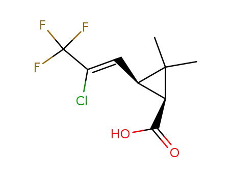 Molecular Structure of 122406-91-1 (Cyclopropanecarboxylic acid,
3-[(1Z)-2-chloro-3,3,3-trifluoro-1-propenyl]-2,2-dimethyl-, (1S,3S)-)