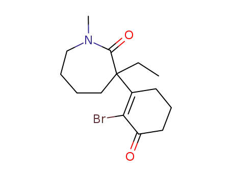Molecular Structure of 87887-09-0 (2H-Azepin-2-one,
3-(2-bromo-3-oxo-1-cyclohexen-1-yl)-3-ethylhexahydro-1-methyl-)