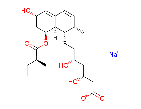 81131-70-6,Pravastatin sodium,Mevalotin;Pravachol;Pravachol (TN);Pravastatine [French];1-Naphthaleneheptanoic acid,1,2,6,7,8,8a-hexahydro-a,?,6-trihydroxy- 2-methyl-8-[(2S)-2-methyl-1-oxobutoxy]-,monosodium salt,(aR,?R,1S,2S,6S,8S,8aR)-;Pravastatina [Spanish];Pravastatinum [Latin];1-Naphthaleneheptanoic acid, 1,2,6,7,8,8a-hexahydro-beta,delta,6-trihydroxy-2-methyl-8-(2-methyl-1-oxobutoxy)-, (1S-(1alpha(betas*,deltas*),2alpha,6alpha,8beta(R*),8aalpha))-;sodium (3R,5R)-7-[(1S,2R,6S,8S,8aR)-6-hydroxy-2-methyl-8-[(2S)-2-methylbutanoyl]oxy-1,2,6,7,8,8a-hexahydronaphthalen-1-yl]-3,5-dihydroxy-heptanoate;1-Naphthaleneheptanoic acid, 1,2,6,7,8,8a-hexahydro-beta,delta,6-trihydroxy-2-methyl-8-((2S)-2-methyl-1-oxobutoxy)-, (betaR,deltaR,1S,2S,6S,8S,8aR)-;Lipostat;SQ 31000;Paravastatin;