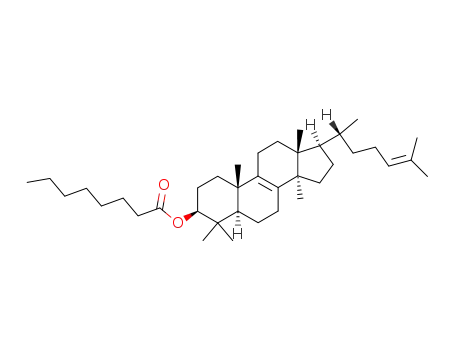 Molecular Structure of 124770-75-8 (Octanoic acid (3S,5R,10S,13R,14R,17R)-17-((R)-1,5-dimethyl-hex-4-enyl)-4,4,10,13,14-pentamethyl-2,3,4,5,6,7,10,11,12,13,14,15,16,17-tetradecahydro-1H-cyclopenta[a]phenanthren-3-yl ester)
