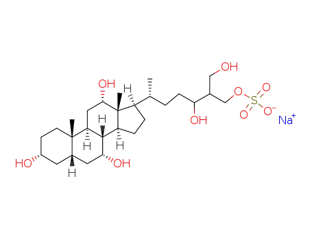 Molecular Structure of 1100696-11-4 ((24RS,25RS)-3α,7α,12α,24,26-pentahydroxy-5β-cholestan-27-yl sodium sulfate)