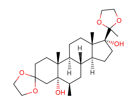 Molecular Structure of 3386-01-4 (3,3;20,20-bis-ethanediyldioxy-6β-methyl-5α-pregnane-5,17-diol)