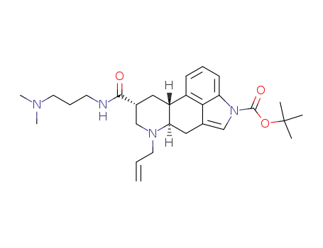 Molecular Structure of 474397-67-6 (tert-butyl (5R,8R,10R)-6-allyl-8-[[[3-(dimethylamino)propyl]amino]carbonyl]ergoline-1-carboxylate)