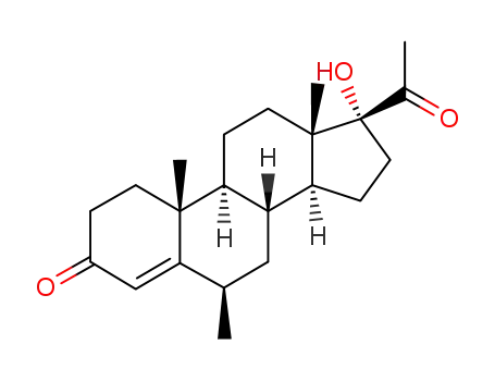 Molecular Structure of 80996-18-5 (17-hydroxy-6β-methyl-pregn-4-ene-3,20-dione)