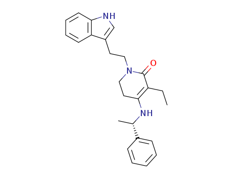 Molecular Structure of 178613-71-3 (2(1H)-Pyridinone,
3-ethyl-5,6-dihydro-1-[2-(1H-indol-3-yl)ethyl]-4-[(1-phenylethyl)amino]-,
(S)-)
