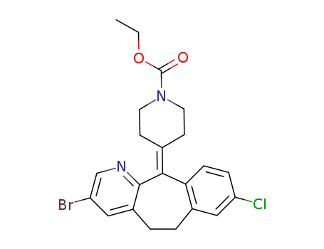 Molecular Structure of 165740-12-5 (ethyl 4-(3-bromo-8-chloro-5,6-dihydro-11H-benzo[5,6]cyclohepta[1,2-b]pyridin-11-ylidene)piperidine-1-carboxylate)