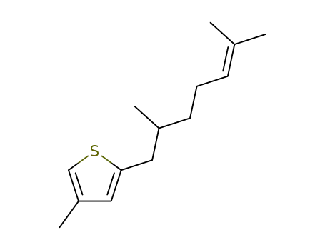 Molecular Structure of 87416-84-0 (2-(2',6'-dimethylhept-5'-enyl)-4-methylthiophene)