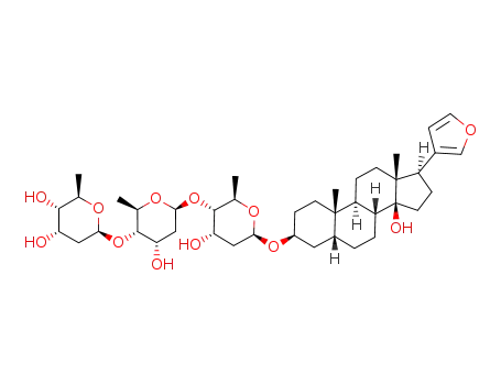 Molecular Structure of 14912-58-4 ((21',23'-epoxy-14'-hydroxy-24'-nor-5'β,14'β-chola-10',22'-dien-3'β-yl) O-<2''',6'''-dideoxy-β-D-ribo-hexopyranosyl>-(1->4)-O-<2'',6''-dideoxy-β-D-ribo-hexopyranosyl>-(1->4)-<2,6-dideoxy-β-D-ribo-hexopyranoside>)